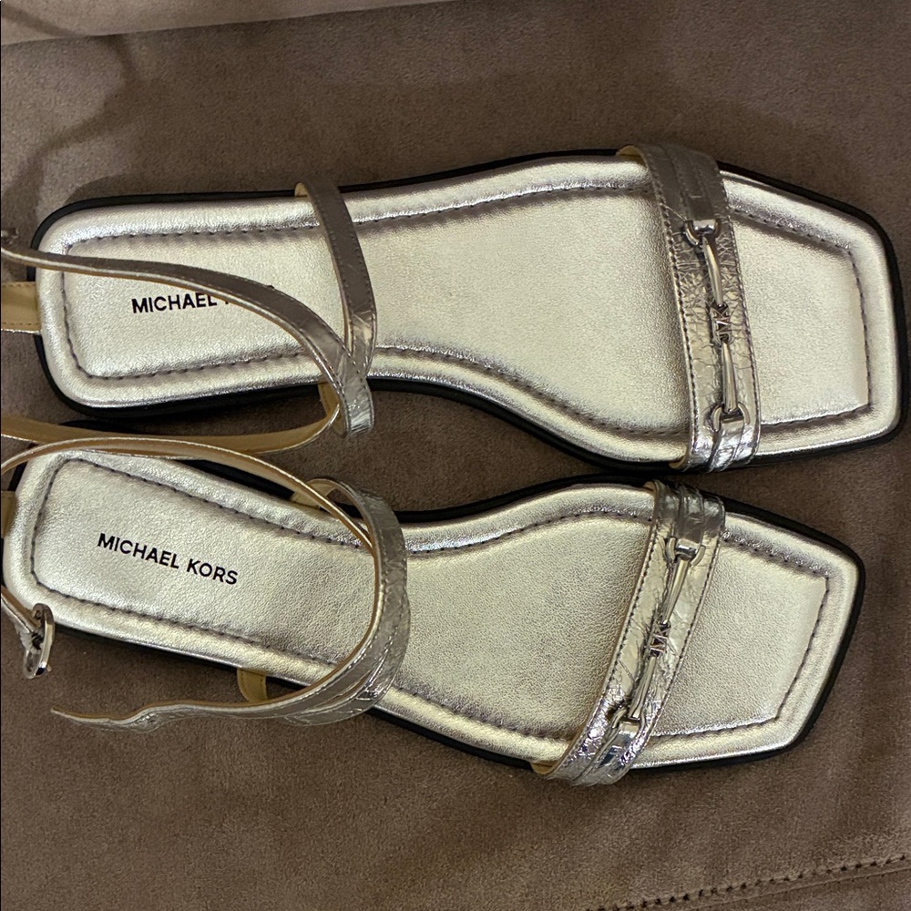 Michael Kors Lena Flat Sandal Metallic Leather Sandal